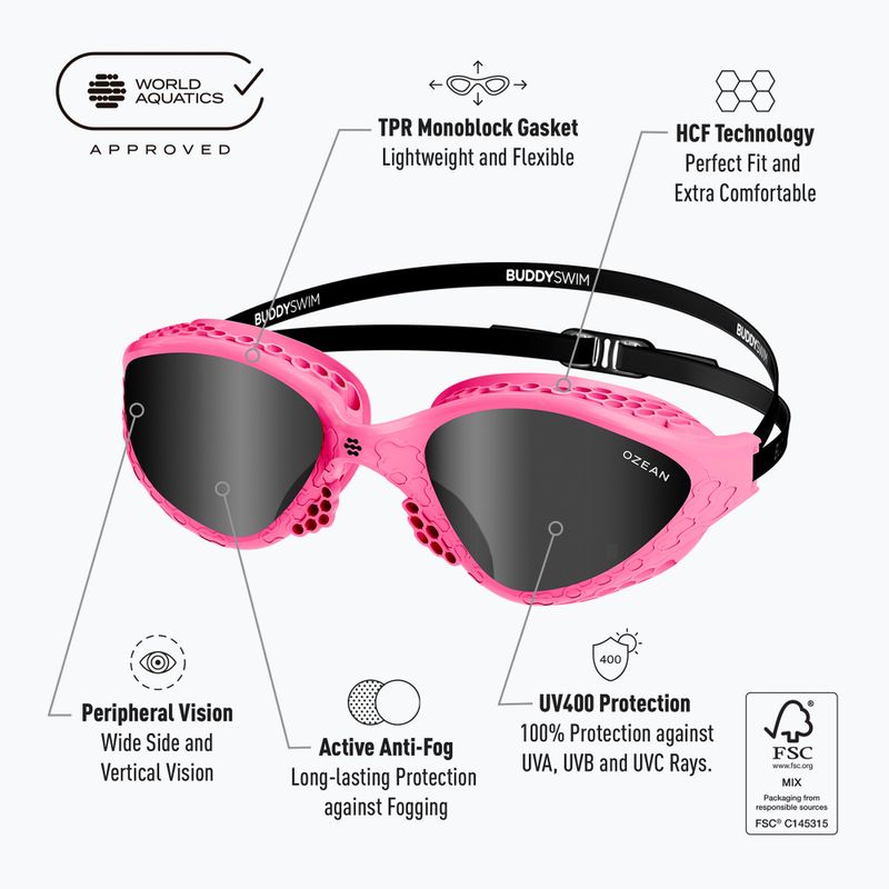 Plaukimo akiniai BuddySwim Ozean pink/black/smoke 2