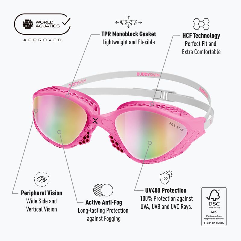 Plaukimo akiniai BuddySwim OzeanX Mirror pink/white/iridium 2