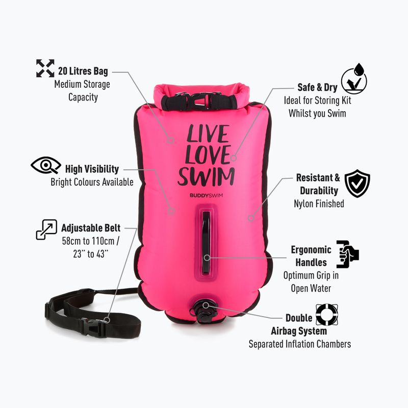 Apsauginis plūduras BuddySwim CSW Dry Bag 20 l pink 2