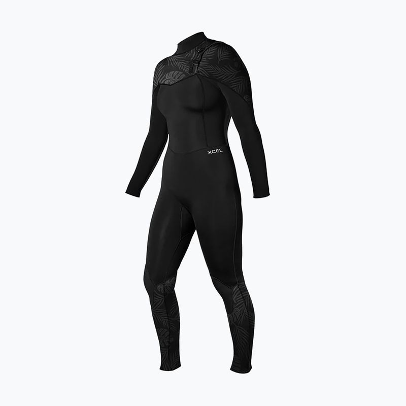 Moteriškas plaukimo kostiumas Xcel Comp 4/3 mm Full black/black palm/monstera print 3