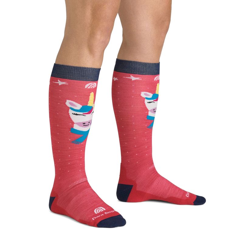 Vaikiškos slidinėjimo kojinės Darn Tough Magic Mountain OTC Midweight with Cushion w/ Padded Shin raspberry 3