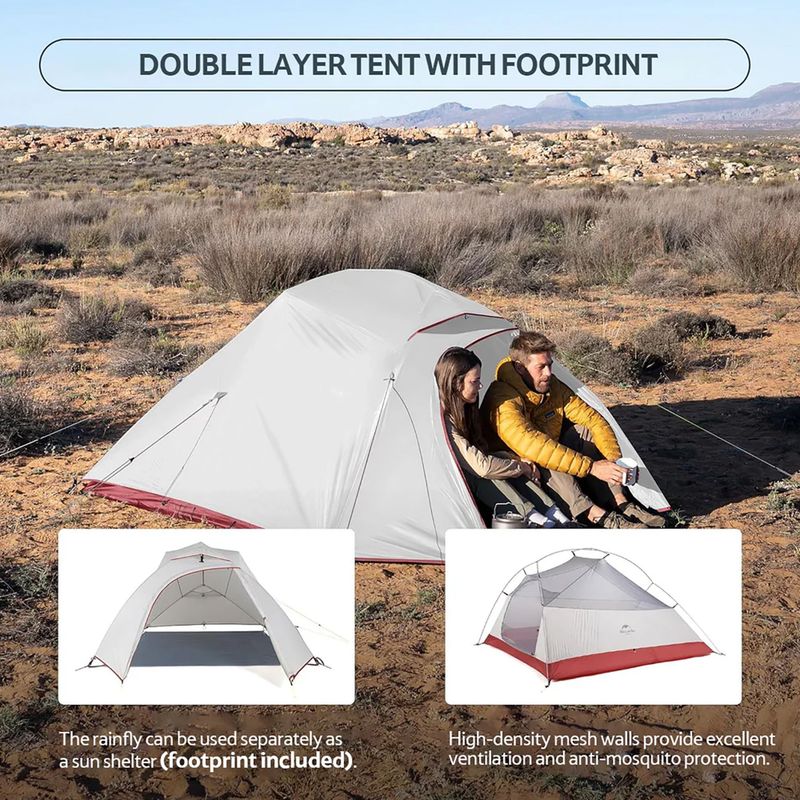 Trivietė žygio palapinė Naturehike Updated Cloud Up 3 light grey/red 10