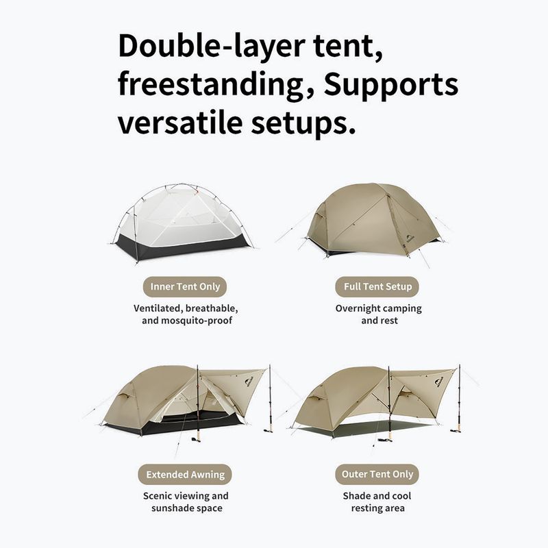 2 vietų žygio palapinė Naturehike Mongar UL 2 15D moon rock sand 2