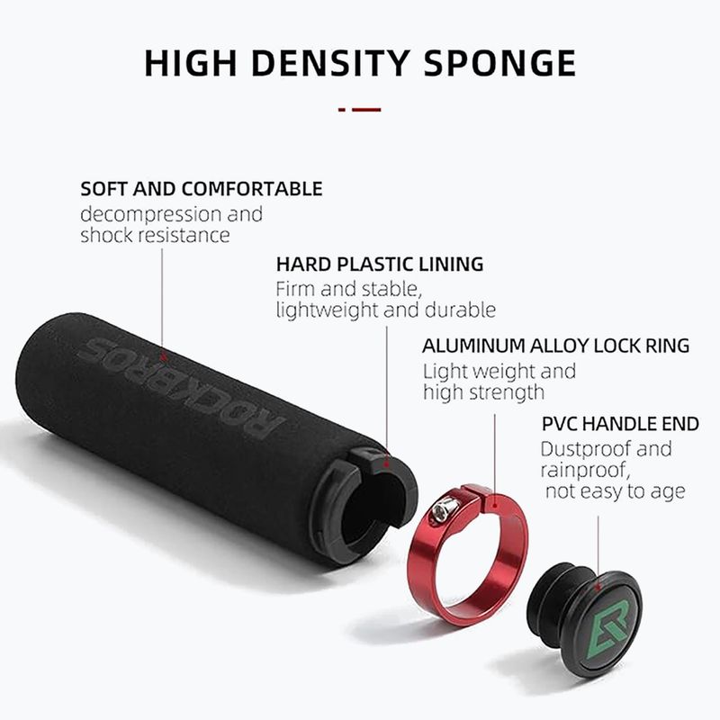 Vairo rankenėlės Rockbros BT1001 Handlebar Grips black/red 3
