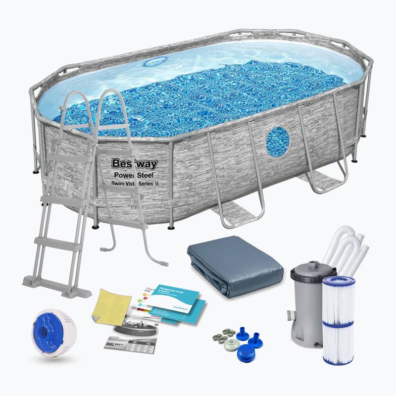 Karkasinis baseinas Bestway Power Steel Swim Vista Series Oval Pool Set 427 x 250 cm pilkas