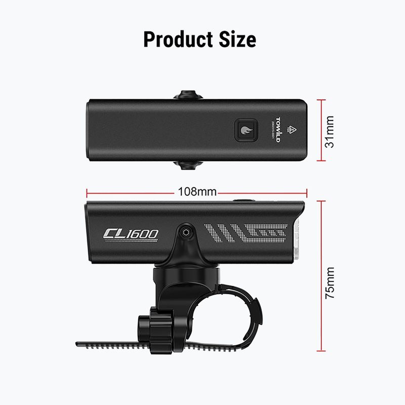 Priekinis dviračio žibintas Towild CL1600 black 2