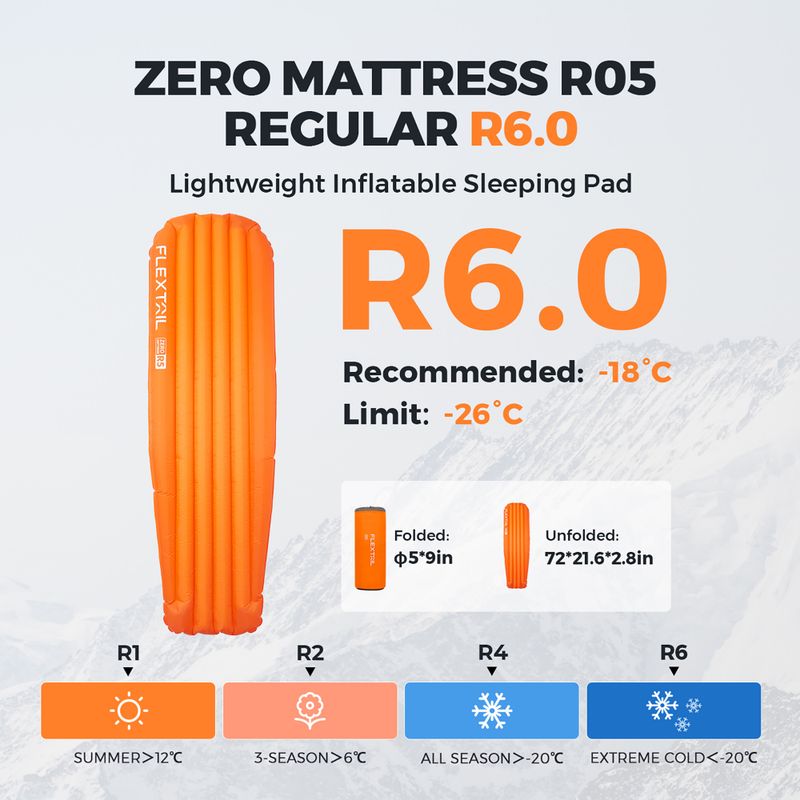 Pripučiamas čiužinys Flextail Zero R05 Mummy orange 6