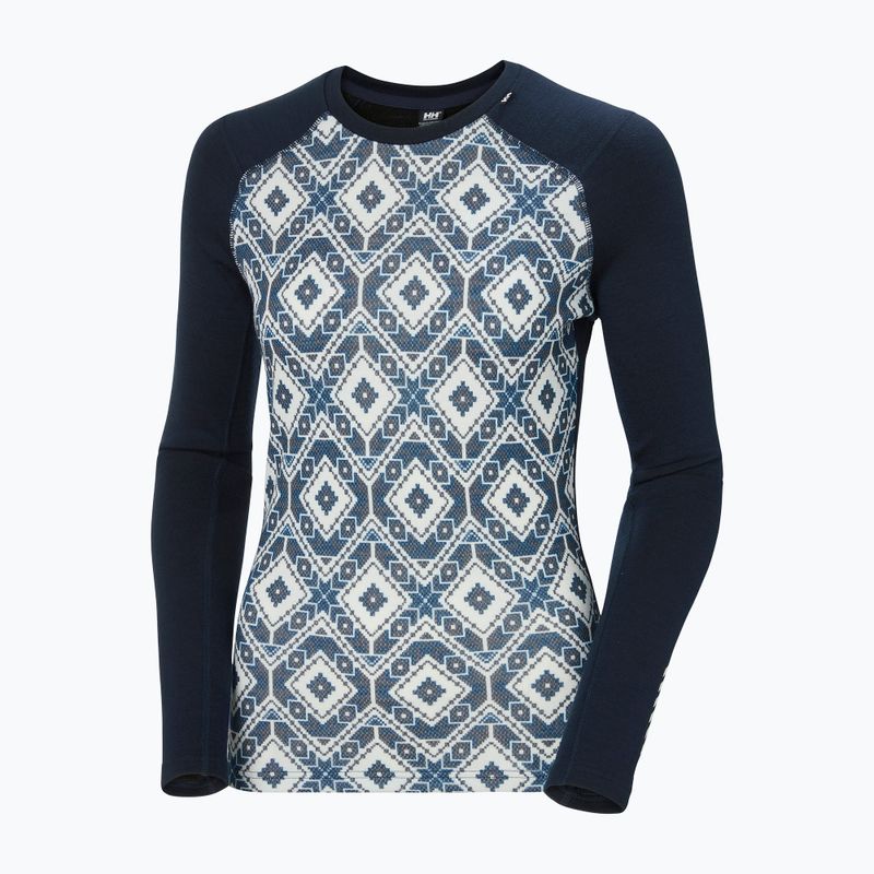 Moteriški termoaktyvūs marškinėliai Helly Hansen Lifa Merino Midweight Graphic Crew navy star pixel 9
