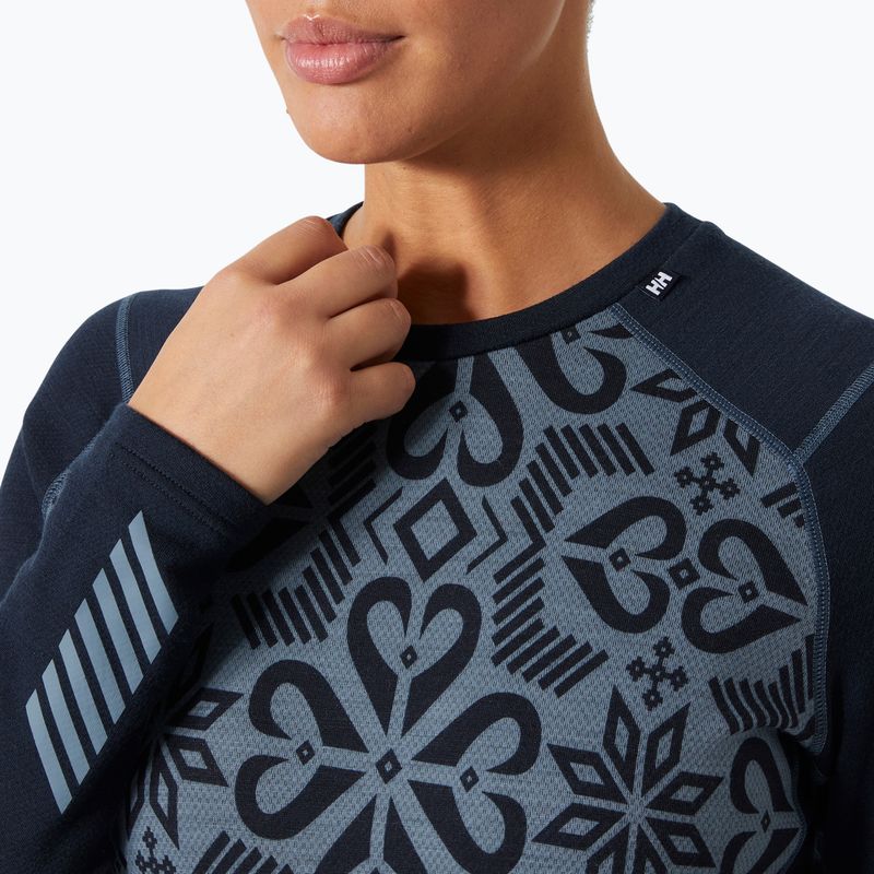 Moteriški termoaktyvūs marškinėliai Helly Hansen Lifa Merino Midweight Graphic Crew navy nordic rose aop 3