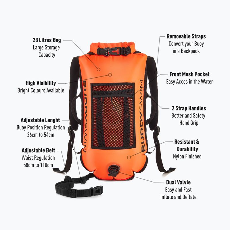 Apsauginis plūduras BuddySwim Backpack 28 l orange 2