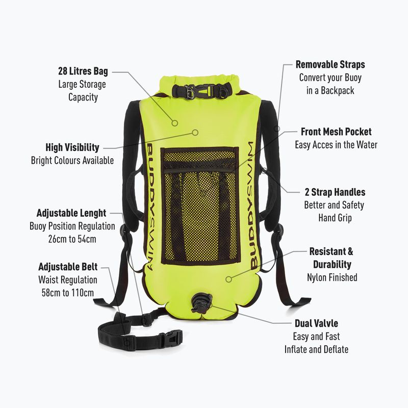 Apsauginis plūduras BuddySwim Backpack 28 l yellow 2