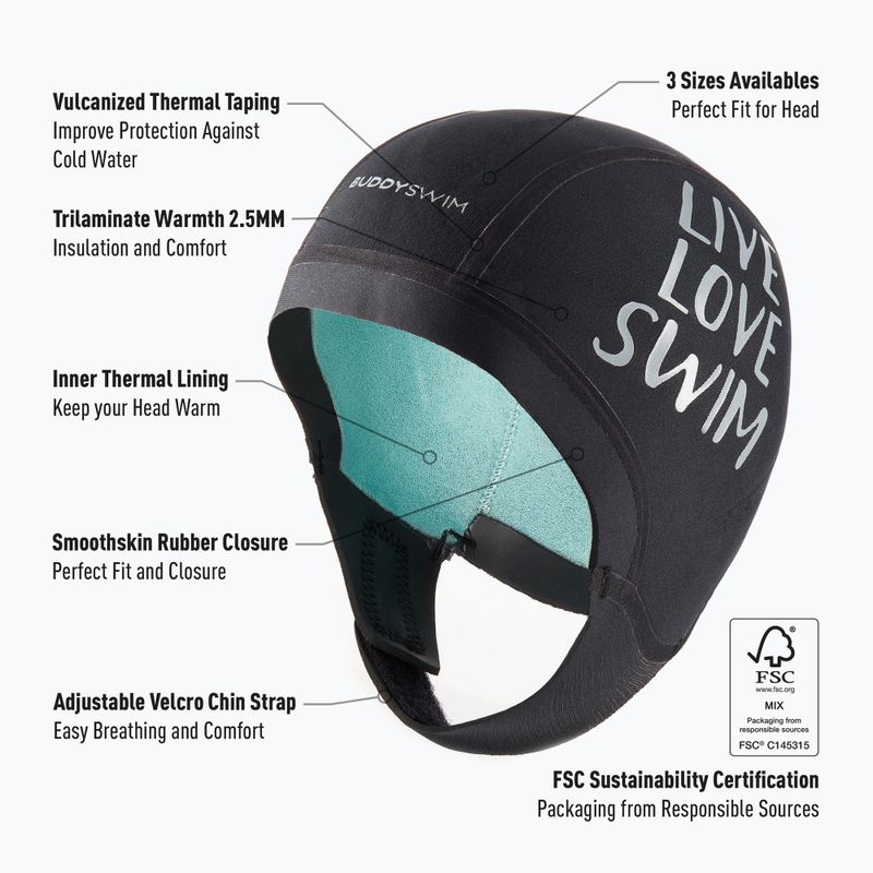 Neopreno kepuraitė BuddySwim Trilaminate Warmth 2.5 mm black 3