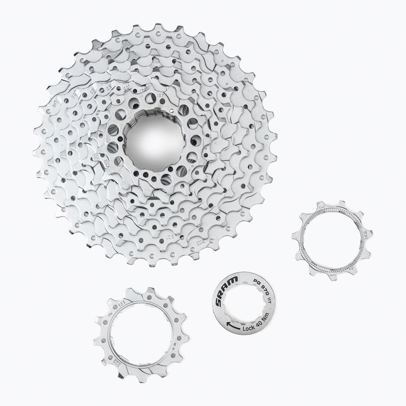 SRAM 07A CS PG-970 11-34 9 greičių sidabrinė dviračių kasetė 00.0000.200.394 3