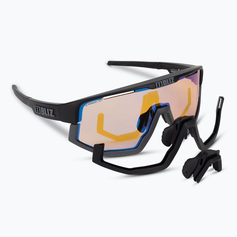 Bliz Vision Nano Optics Nordic Light S2 matiniai juodi/šviesiai koraliniai/oranžiniai mėlyni kelių dviračių akiniai