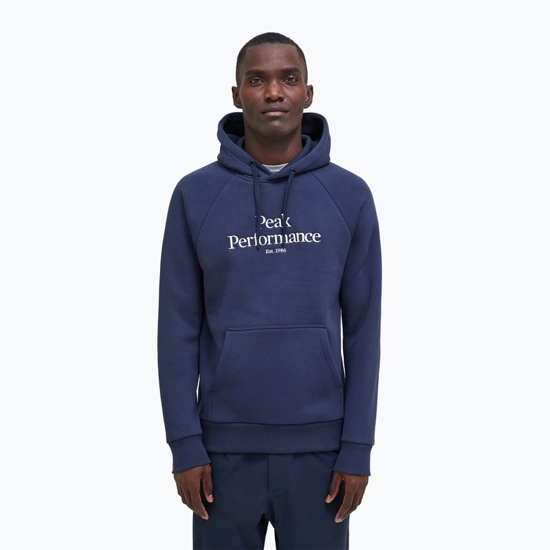 Vyriški sportiniai marškinėliai Peak Performance Original Hood su gobtuvu tamsiai mėlyna G77756020