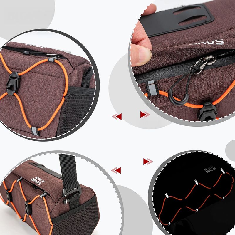 Dviračio rankenos krepšys Rockbros 30110054 Bike Front Bag 2,2 l brown 3