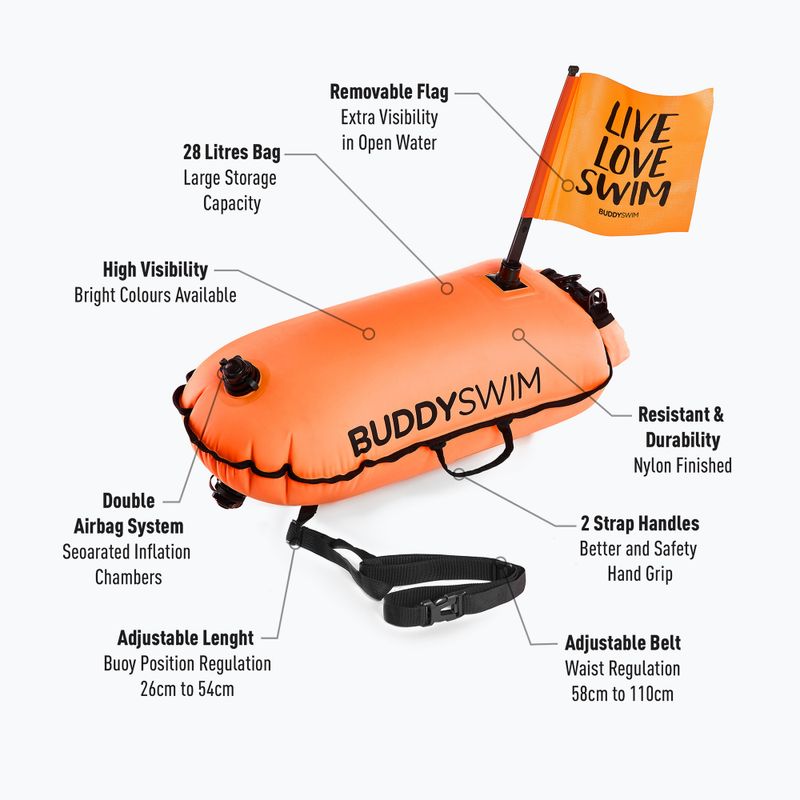 Apsauginis plūduras BuddySwim Dry Bag with Flag 28 l orange 2