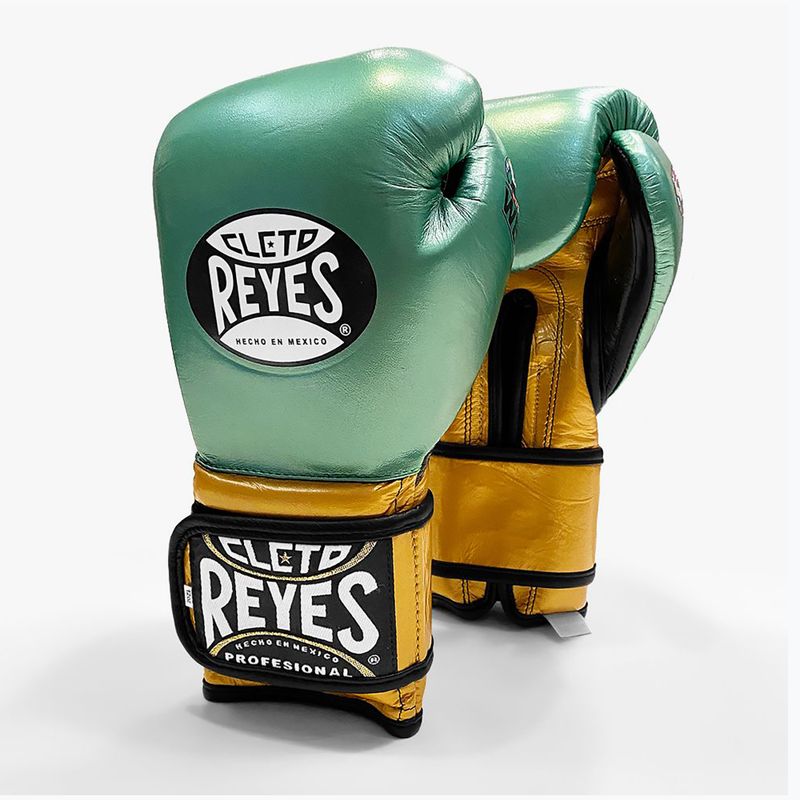 Bokso pirštinės Cleto Reyes Velcro Sparring metalic green/gold wbc