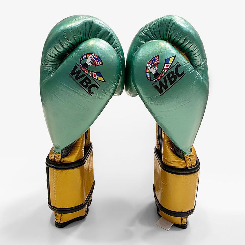 Bokso pirštinės Cleto Reyes Velcro Sparring metalic green/gold wbc 2