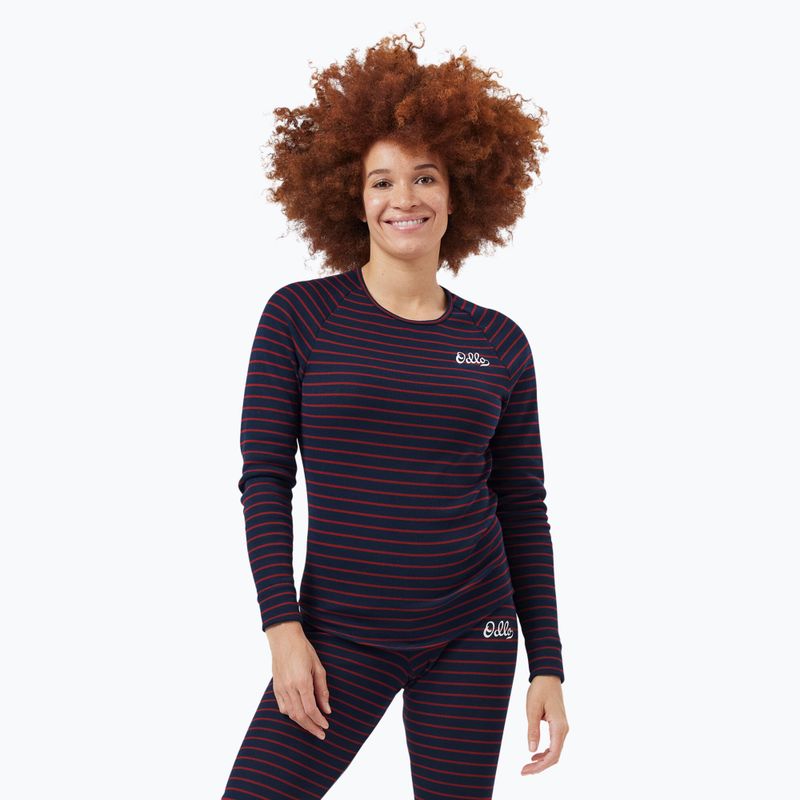 Moteriški termoaktyvūs marškinėliai ODLO Warm Originals Stripes Bl Top Crew Neck dark saphire