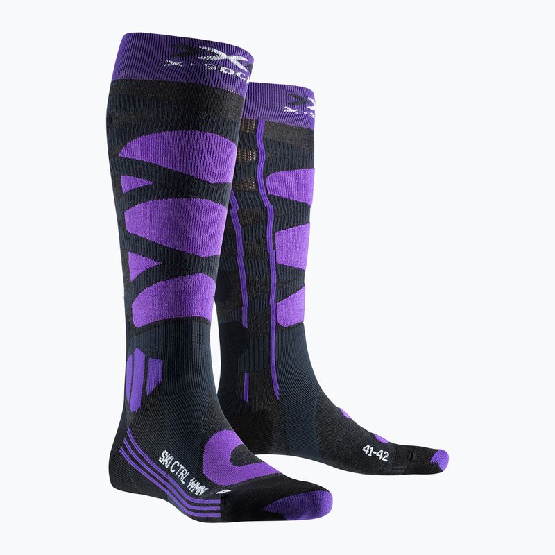 "X-Socks Ski Control 4.0" slidinėjimo kojinės su anglies melanžu ir violetine spalva 5