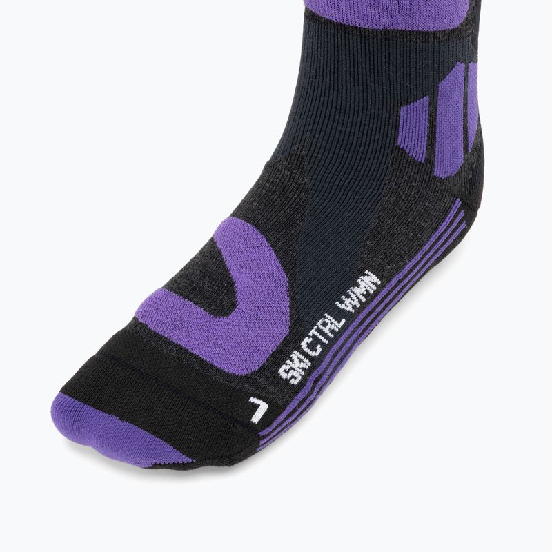 "X-Socks Ski Control 4.0" slidinėjimo kojinės su anglies melanžu ir violetine spalva 3