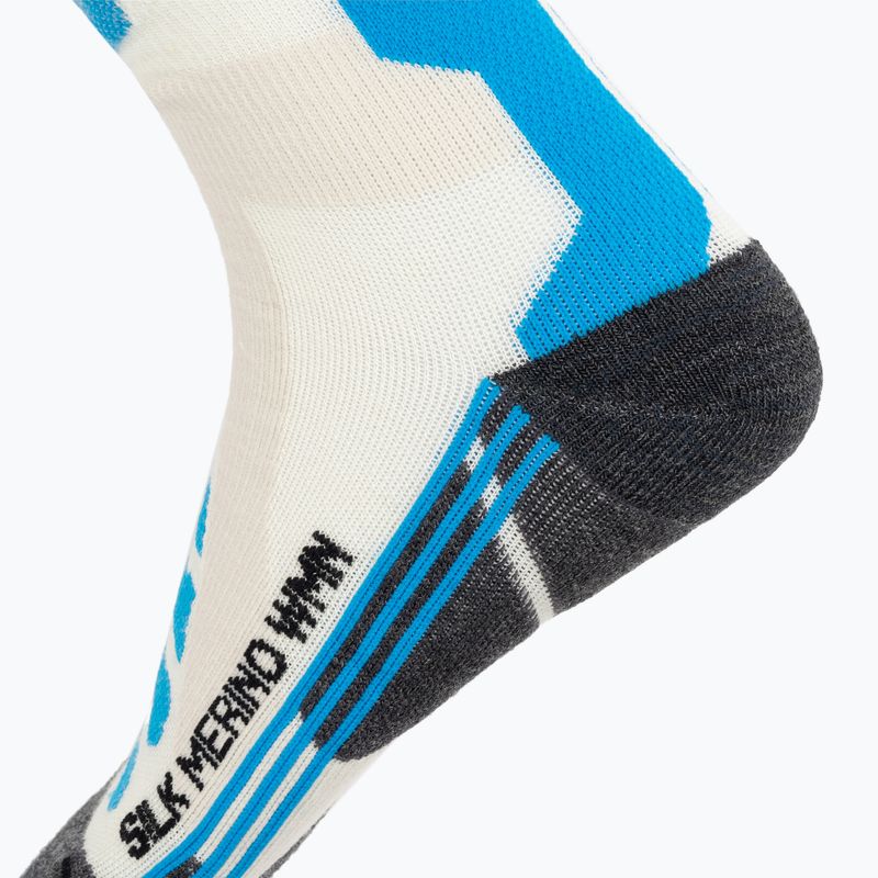 Moteriškos slidinėjimo kojinės X-Socks Ski Silk Merino 4.0 white/black/turquoise 4