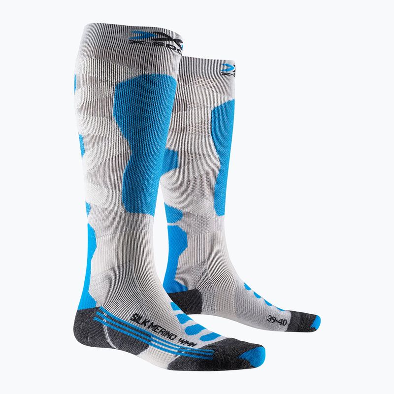 Moteriškos slidinėjimo kojinės X-Socks Ski Silk Merino 4.0 white/black/turquoise 5