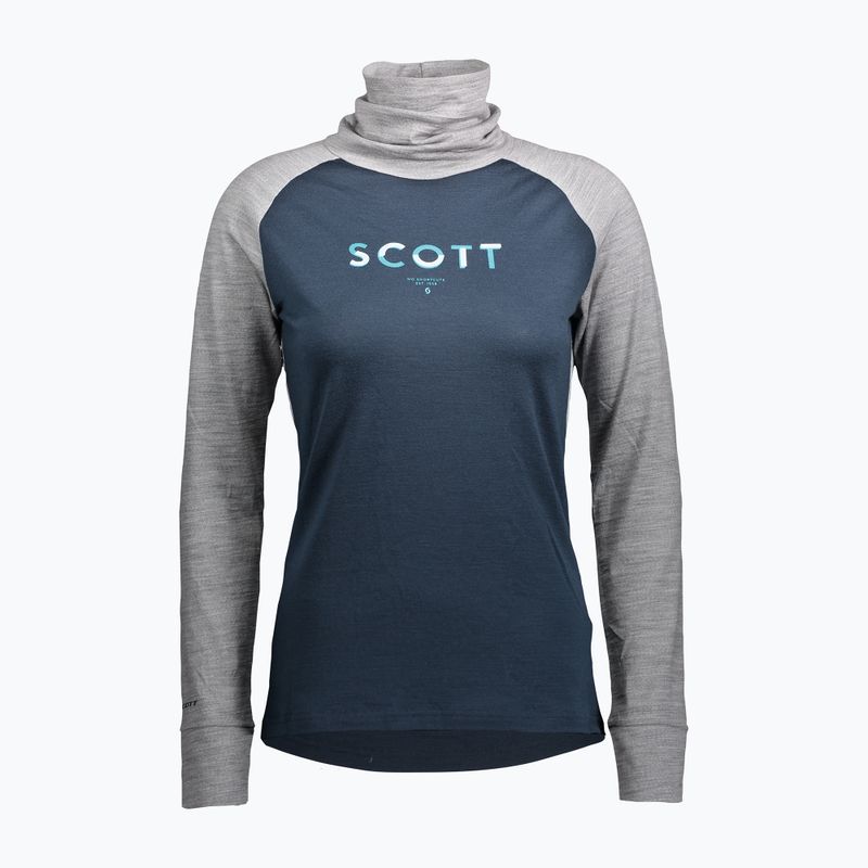 Moteriški termoaktyvūs marškinėliai SCOTT Defend Merino High Neck light grey melange/dark blue
