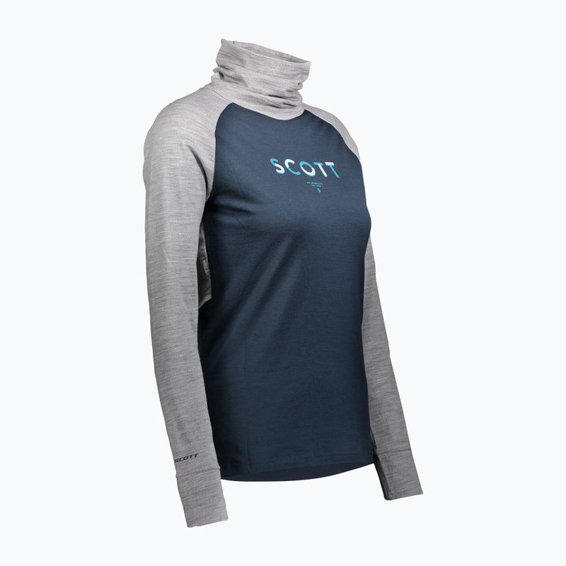 Moteriški termoaktyvūs marškinėliai SCOTT Defend Merino High Neck light grey melange/dark blue 3