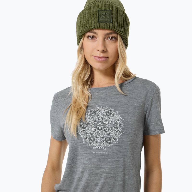 Moteriški marškinėliai super.natural Ornament Tee cashmere grey melange/leaf melange/white stone 3