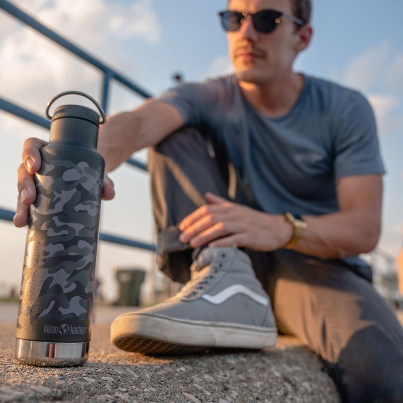 "Klean Kanteen Classic VI" juodas kamufliažinis kelioninis butelis 10