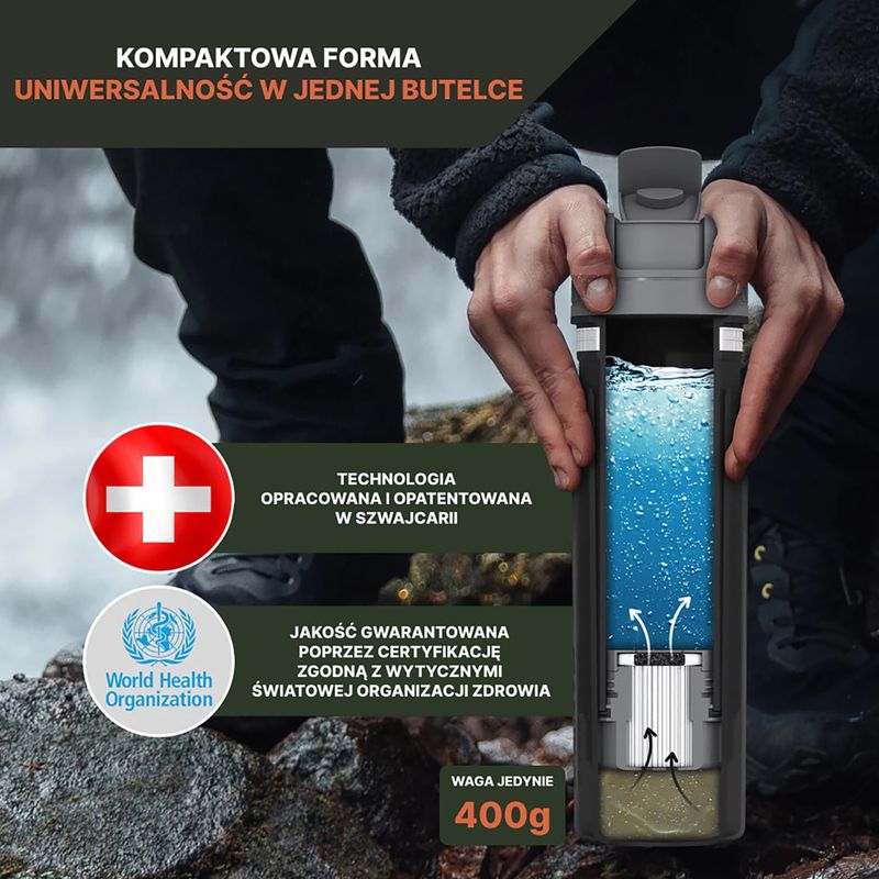Turistinis butelis su filtru Bachgold Selfpress Waterfilter 500 ml baltas 2