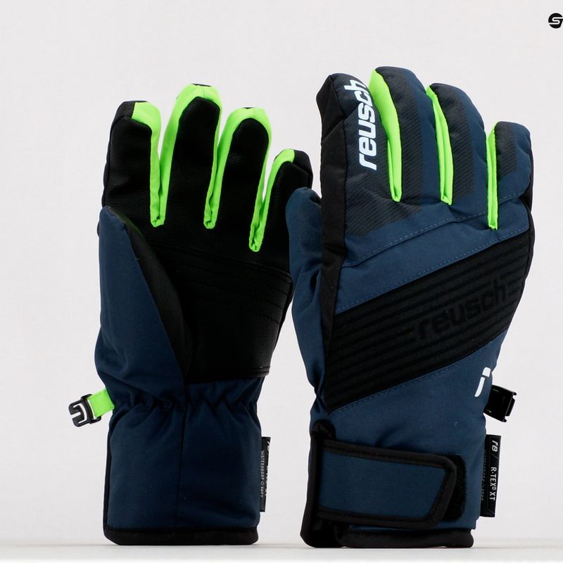 Reusch Duke R-Tex XT vaikiškos slidinėjimo pirštinės, juodos/mėlynos/neon žalia 6