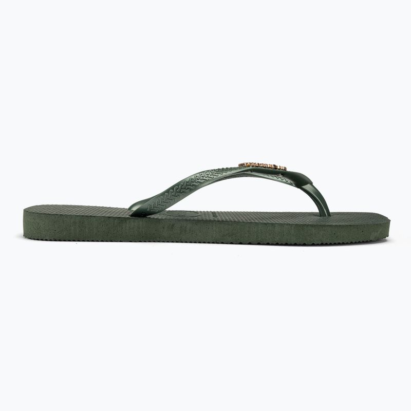 Moteriškos šlepetės per pirštą Havaianas Square Logo Metallic green olive 2