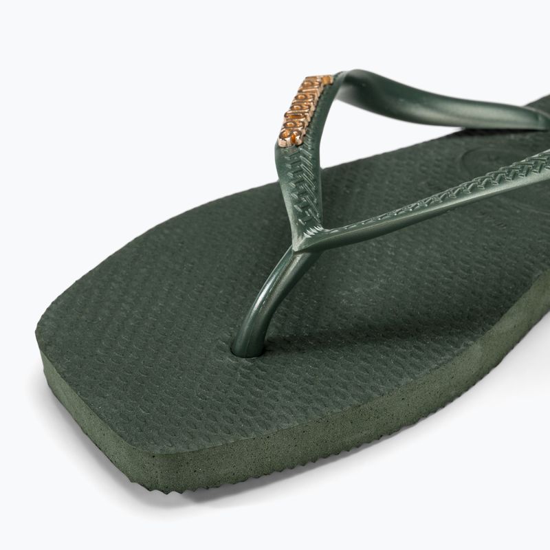 Moteriškos šlepetės per pirštą Havaianas Square Logo Metallic green olive 7