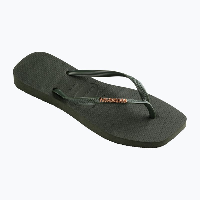 Moteriškos šlepetės per pirštą Havaianas Square Logo Metallic green olive 8