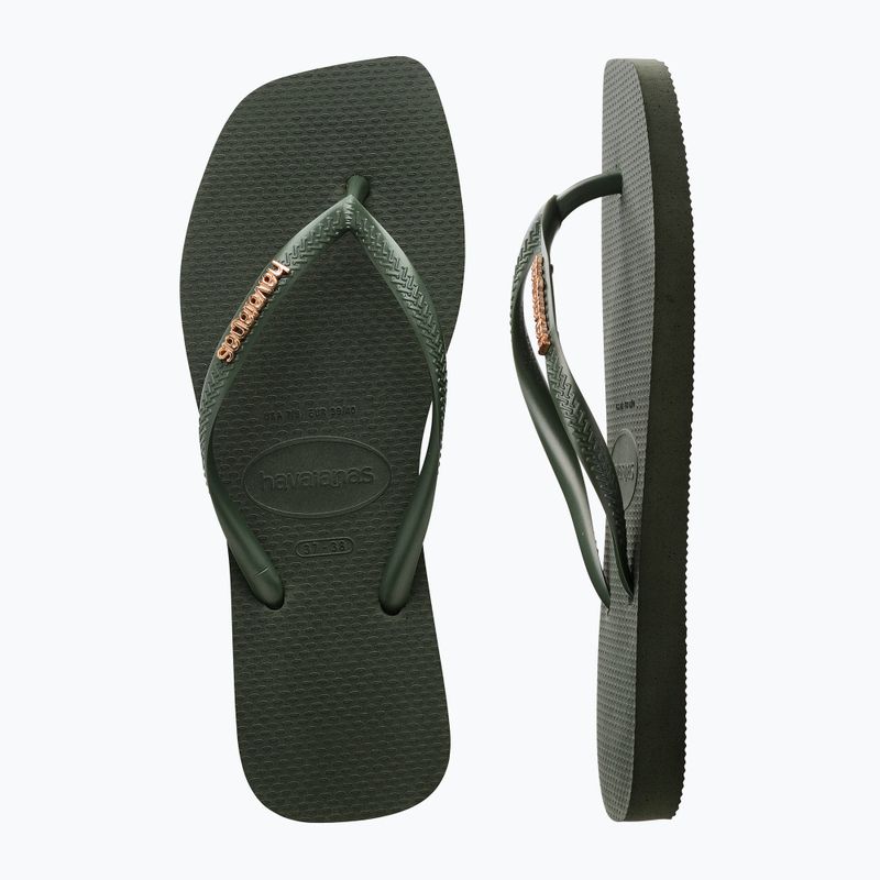 Moteriškos šlepetės per pirštą Havaianas Square Logo Metallic green olive 11