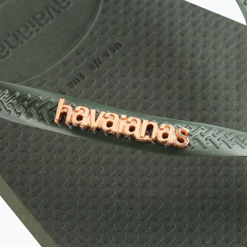 Moteriškos šlepetės per pirštą Havaianas Square Logo Metallic green olive 12