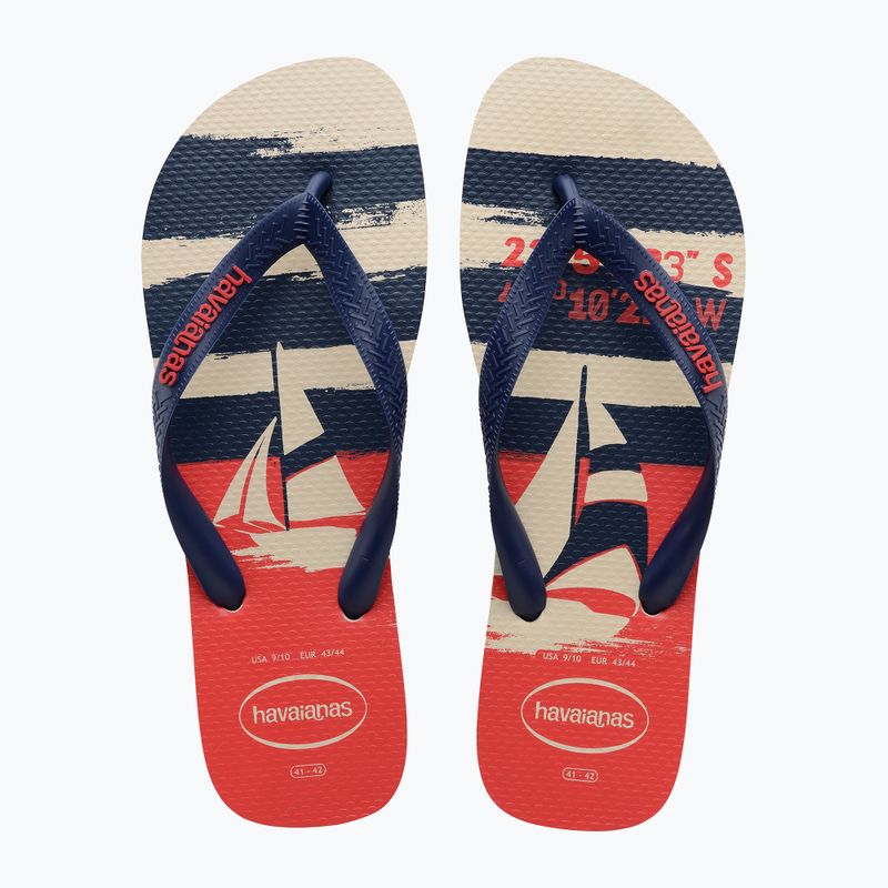 Šlepetės per pirštą Havaianas Top Nautical beige straw / navy blue / ruby red 10