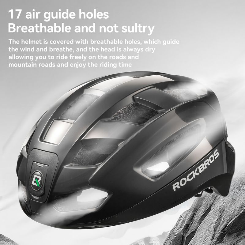 Dviračio šalmas Rockbros 100036001 With Remote Control and Warning Light black 2