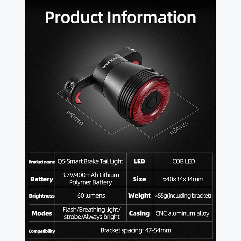 Galinis dviračio žibintas Rockbros TL907Q50 Taillight 60 Lumen black 7