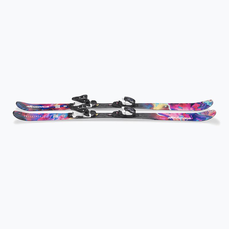Vaikiškos kalnų slidės + apkaustai Nordica Unleashed JR + J7.0 FDT rainbow 5