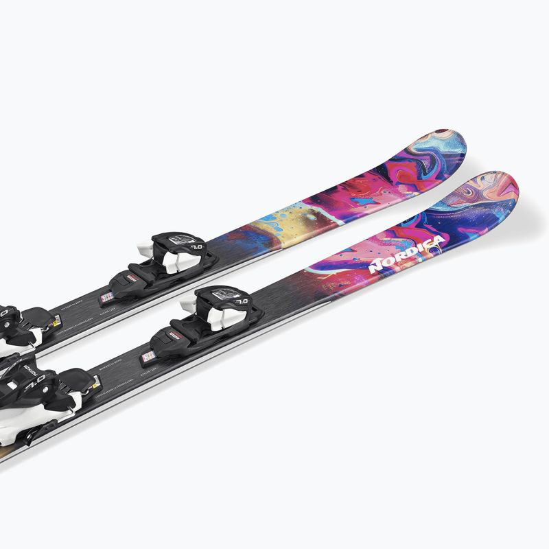 Vaikiškos kalnų slidės + apkaustai Nordica Unleashed JR + J7.0 FDT rainbow 7