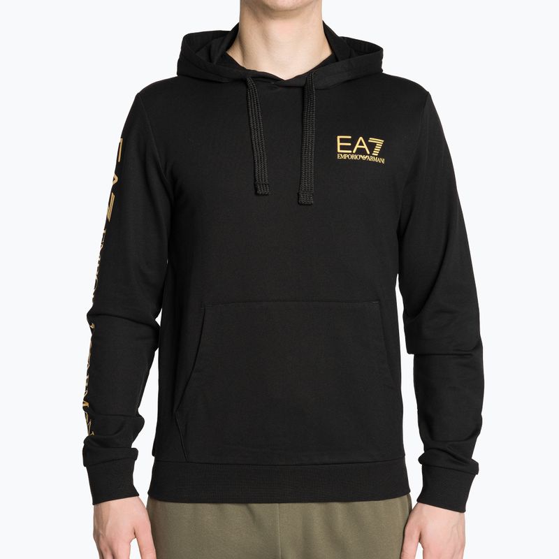 Vyriškas džemperis EA7 Emporio Armani Train Logo Series Hoodie Extended Logo Coft black/gold logo