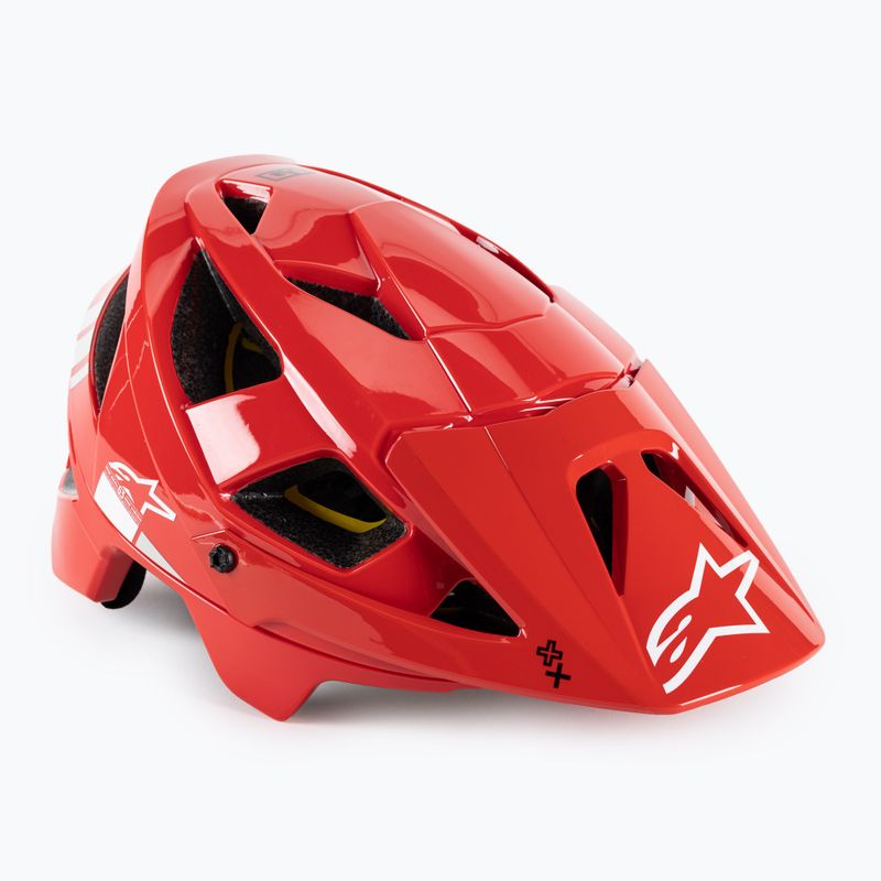 Dviračių šalmas Alpinestars Vector Tech A2 ryškiai raudonas/šviesiai pilkas blizgus
