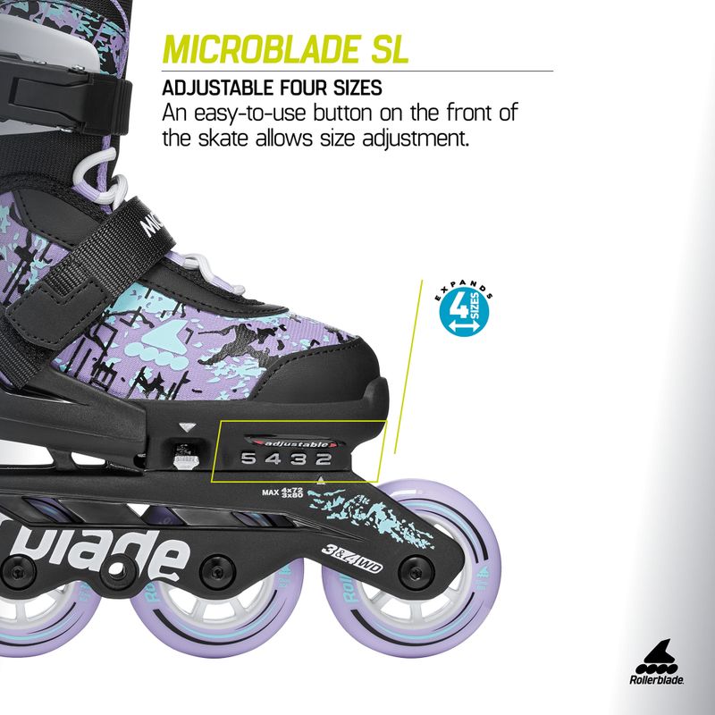 Vaikiški riedučiai Rollerblade Microblade SL Jr black/lavender/light blue 9