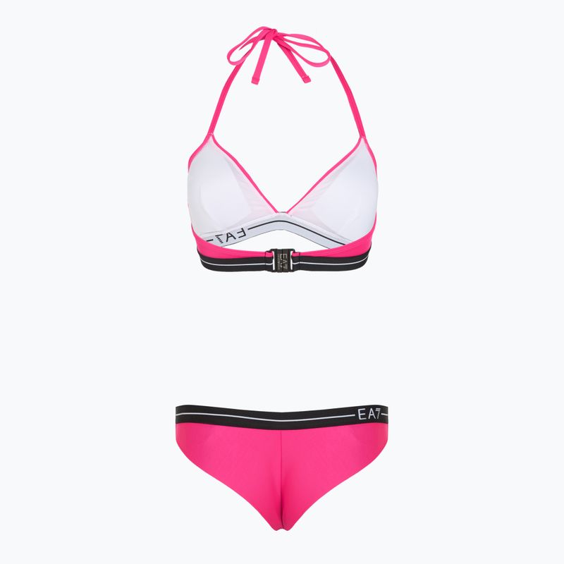 Moteriškas dviejų dalių maudymosi kostiumėlis EA7 Emporio Armani Logo Tape Bikini Triangle neon pink 2