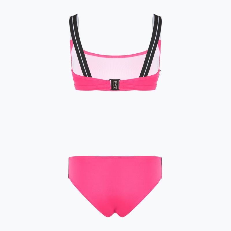 Moteriškas dviejų dalių maudymosi kostiumėlis EA7 Emporio Armani Logo Tape Bikini Top neon pink 2