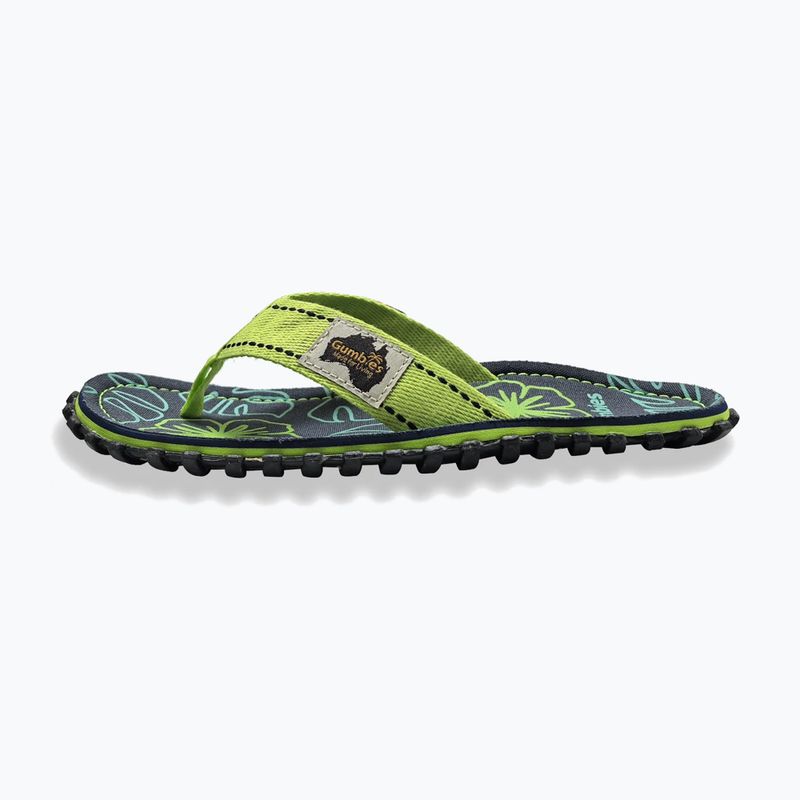 Šlepetės per pirštą Gumbies Islander lime hibiscus 2